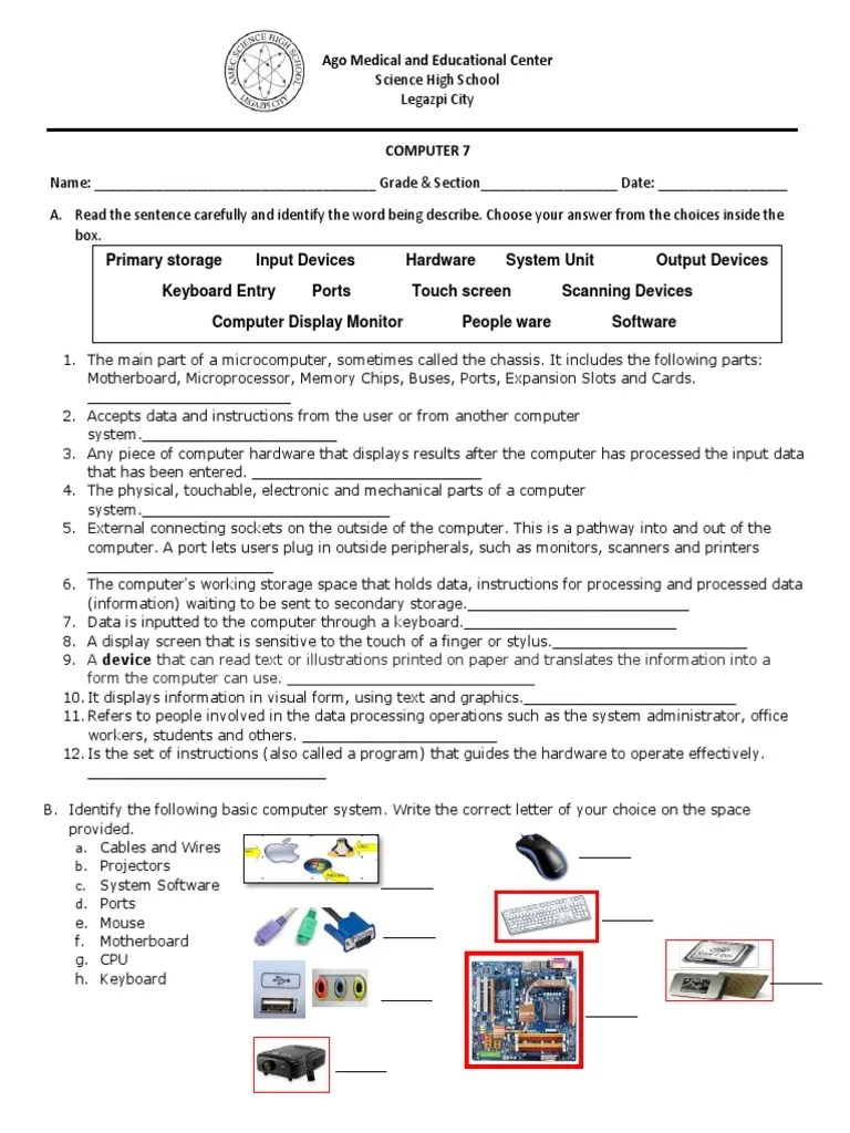 Computer Quiz 1 PDF Input/Output Computer Hardware