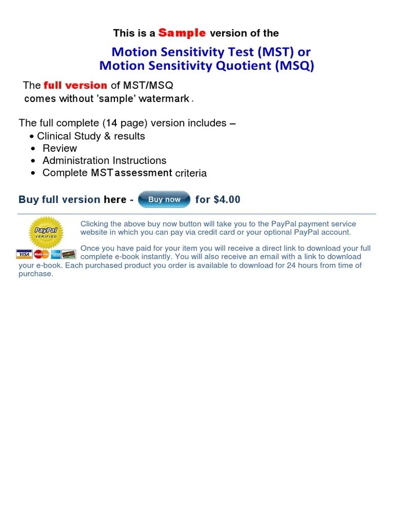 Motion Sensitivity Test Vertigo Clinical Medicine
