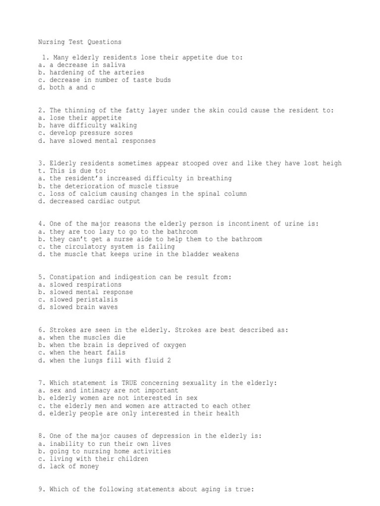 Nursing Test Questions PDF Nursing Home Care Heart