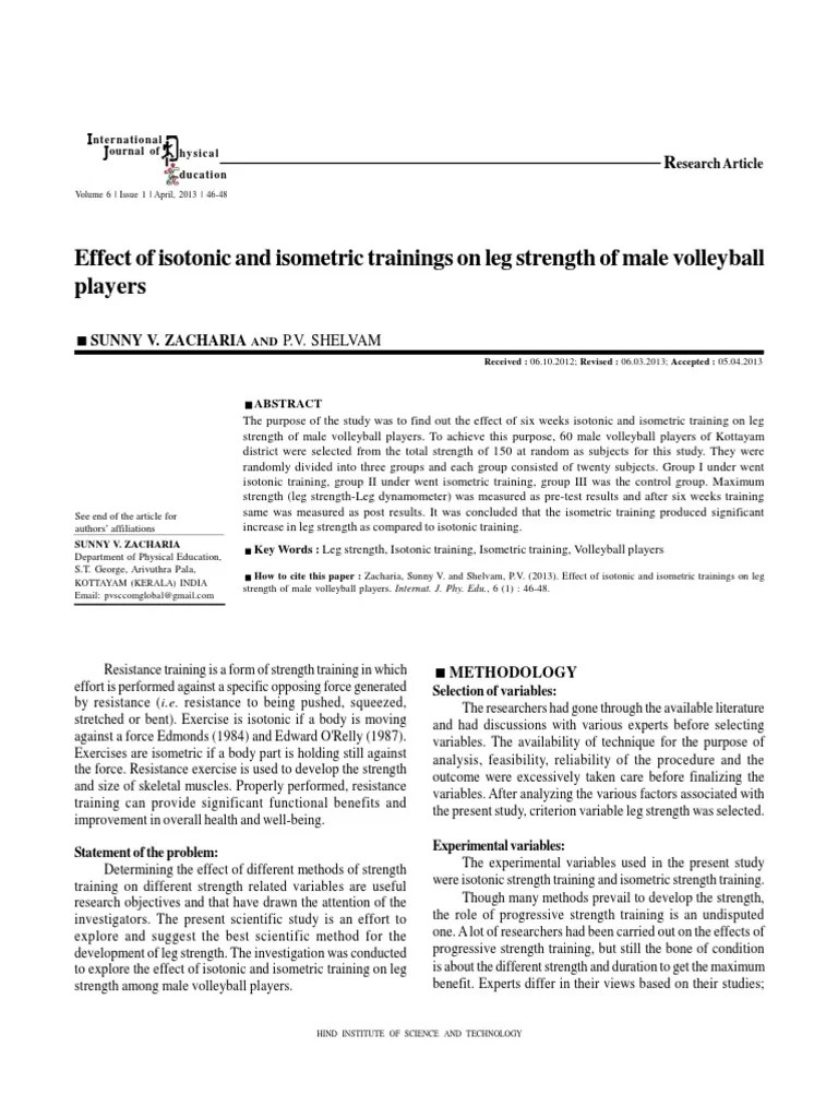 Effect of Isotonic &amp; Isometric Trainings on Leg Strength of Male