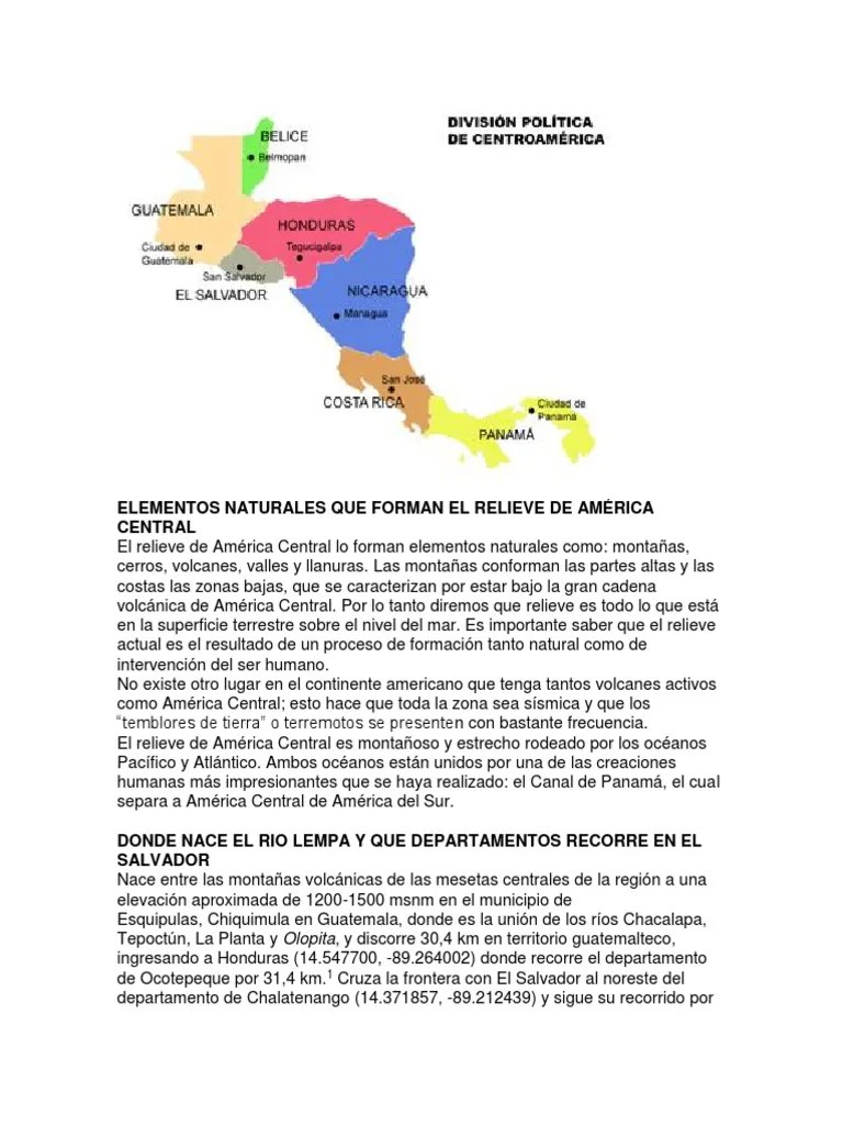 Elementos Naturales Que Forman El Relieve de América Central
