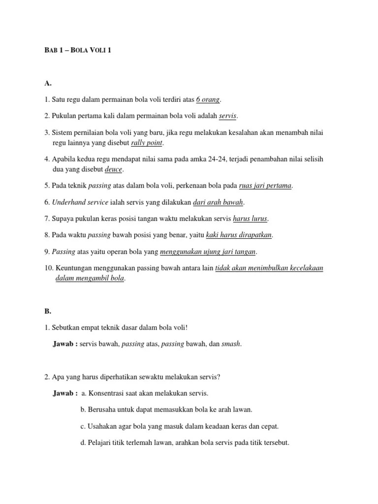Sebutkan 5 Teknik Dasar Permainan Bola Voli Brainly