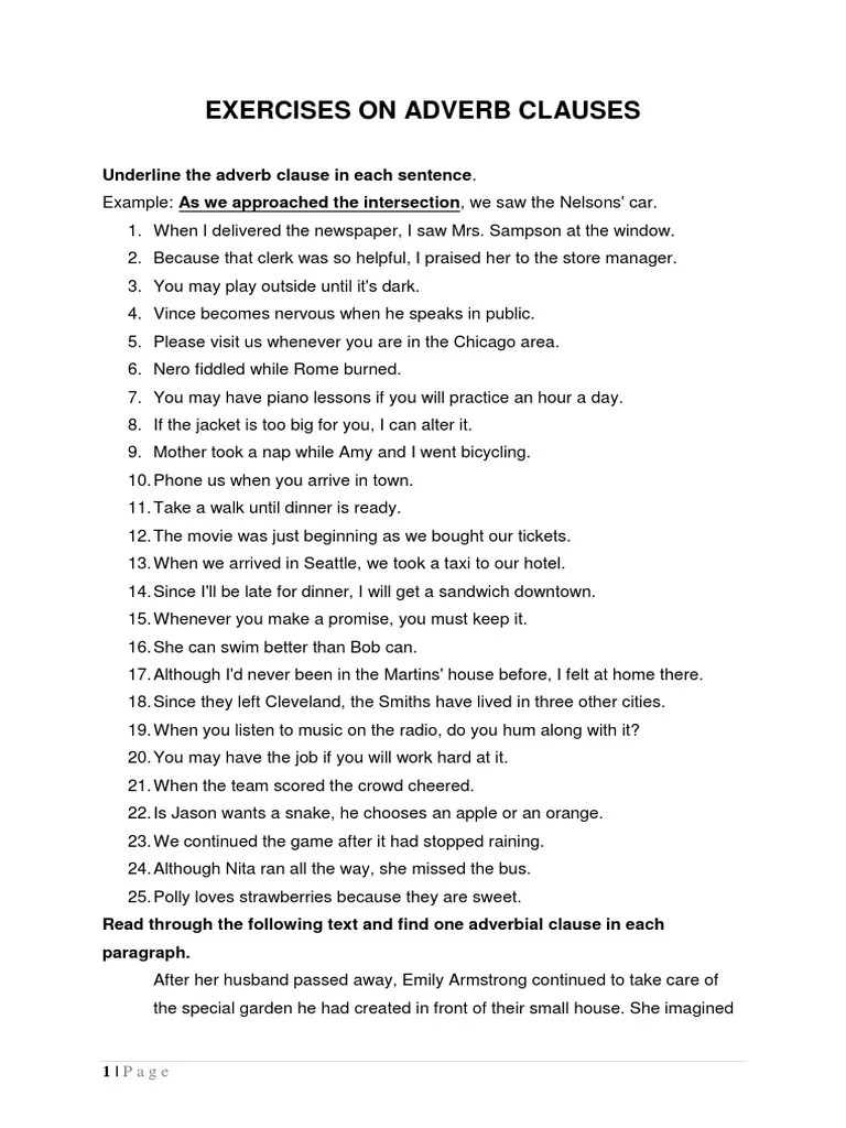 Exercises On Adverb Clauses Leisure