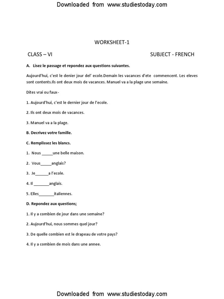 CBSE Class 6 French Practice Worksheets (8)