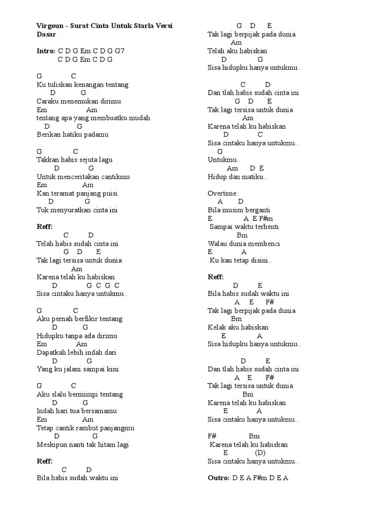 Lirik Dan Chord Lagu Surat Cinta Untuk Starla | PDF