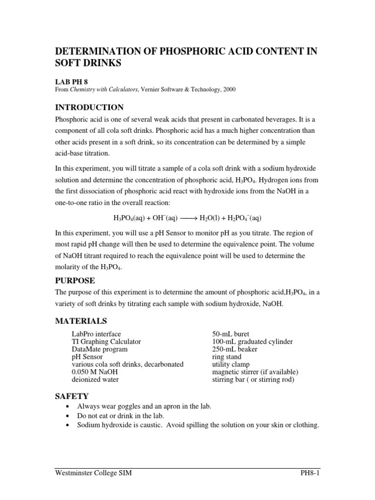 S Determination of Phosphoric Acid Content in Softdrinks PDF