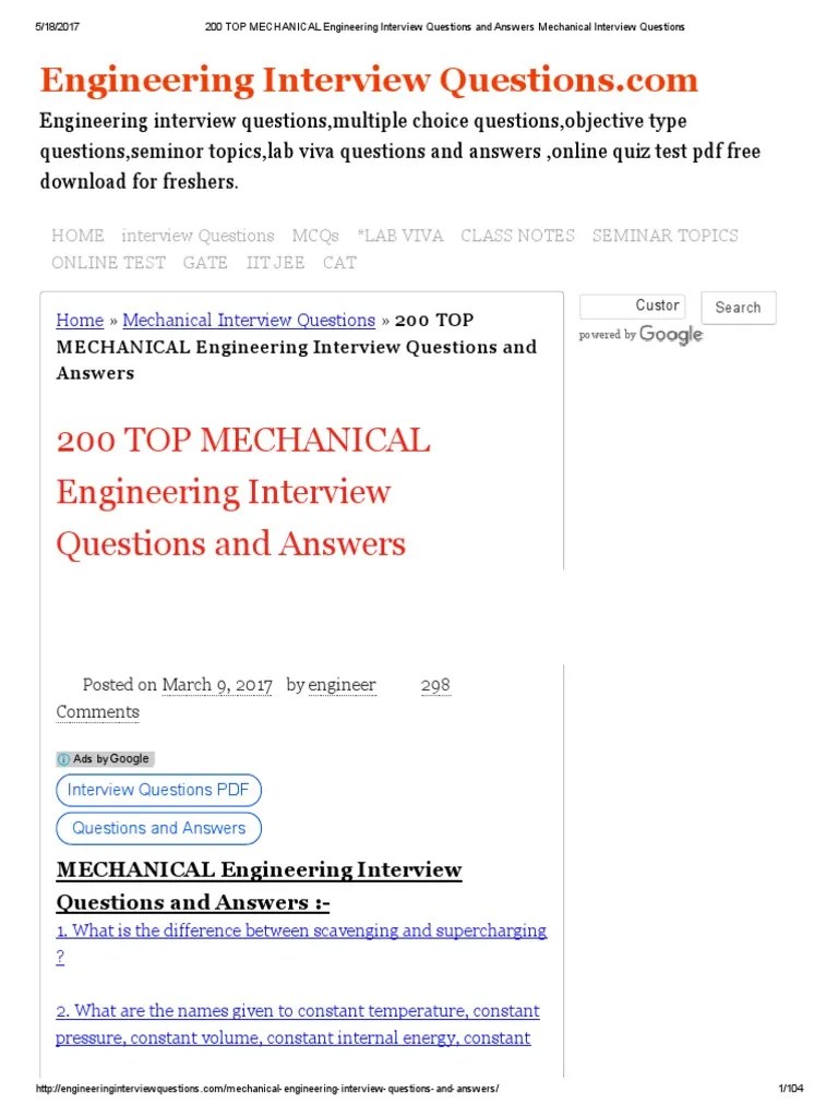 200 TOP MECHANICAL Engineering Interview Questions and Answers