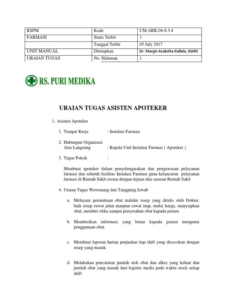 Uraian Tugas Asisten Apoteker | PDF