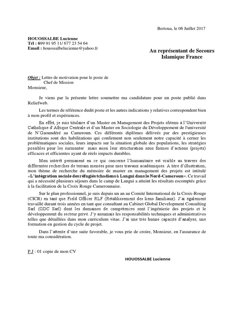 Lettre de Motivation Comité international de la CroixRouge Business