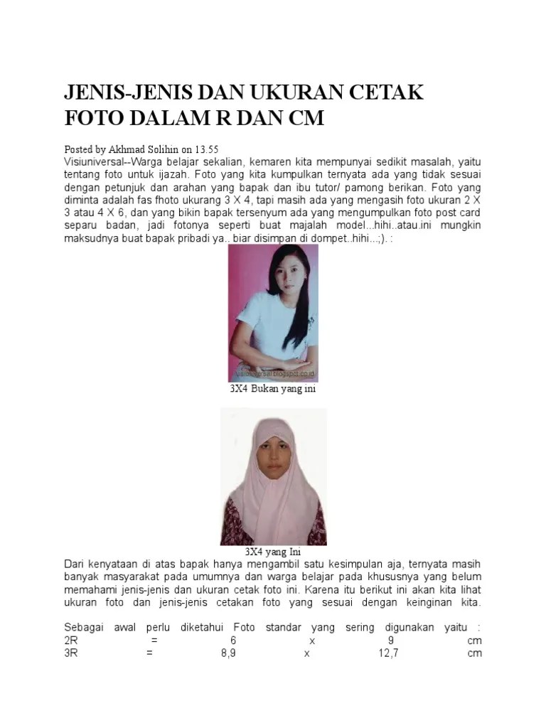 Ukuran Photo 3x4 Dalam Cm