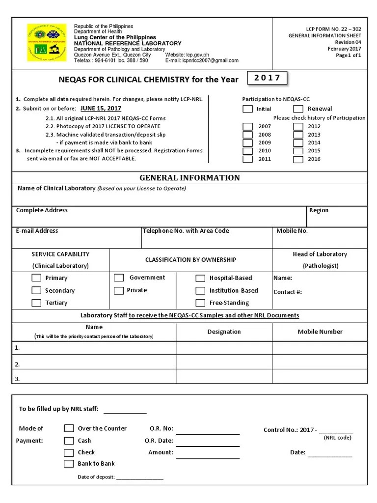 2017 Registration Form Order of Payment Medical Laboratory Cheque
