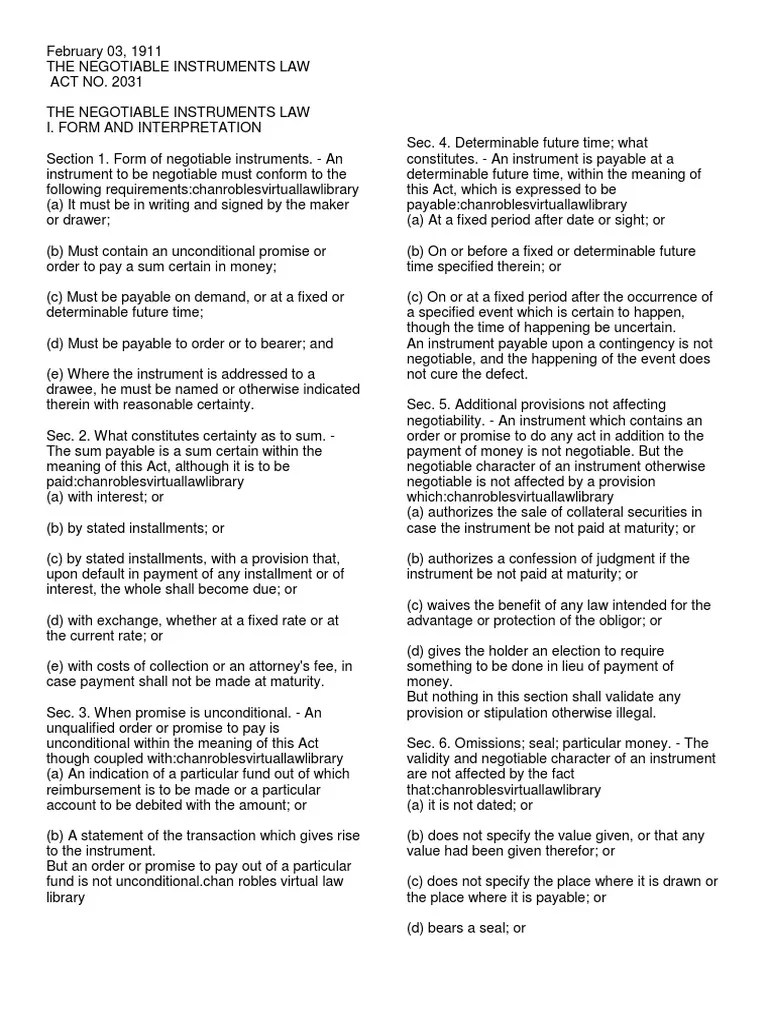 Negotiable Instruments Negotiable Instrument Law Of Agency