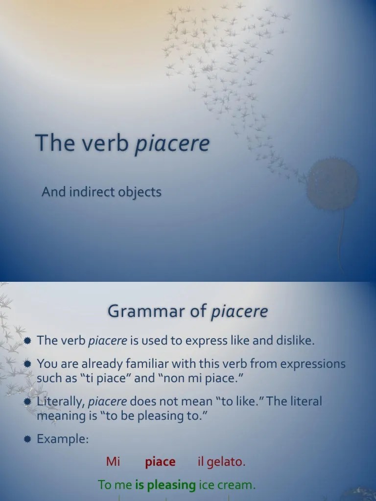 Il Verbo Piacere Plural Verb