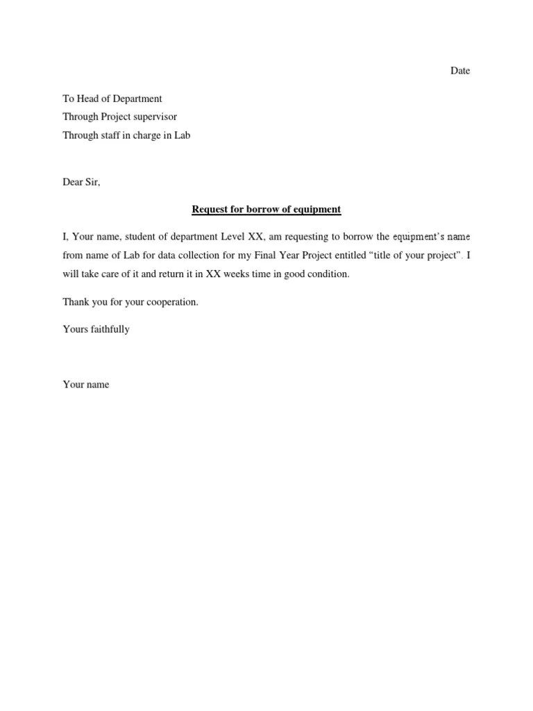 University sample permission Letter to borrow equipment