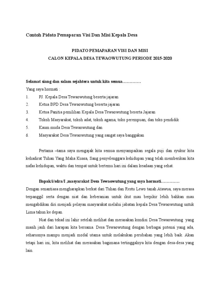 Contoh Pidato Pemaparan Visi Dan Misi Kepala Desa | PDF