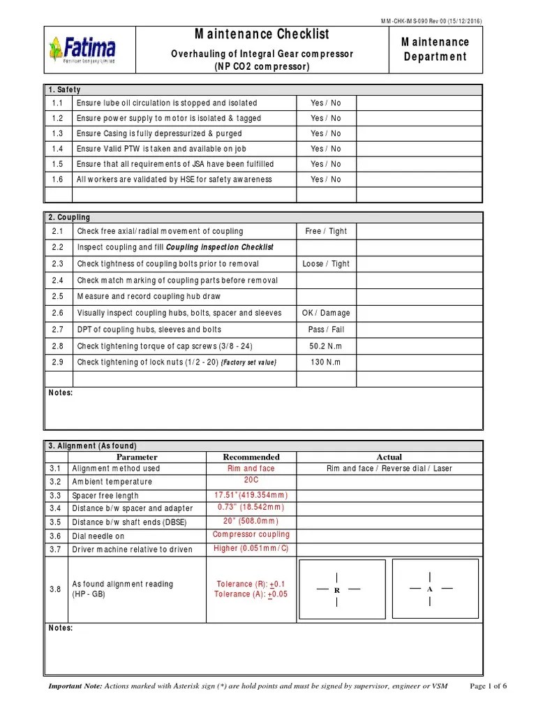 90. Checklist for NP CO2 compressor overhauling Rev 0.pdf Bearing