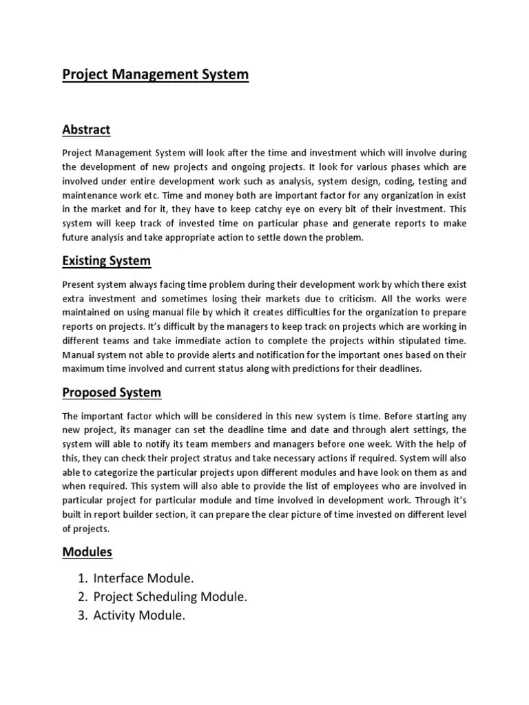Project Management System Abstract PDF Interface