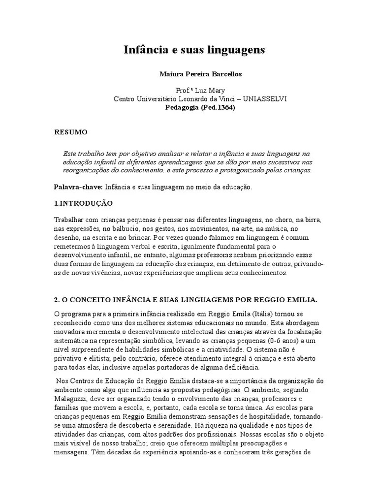 InfÃ¢ncia e Suas Linguagens o Paper Escolas Pedagogia
