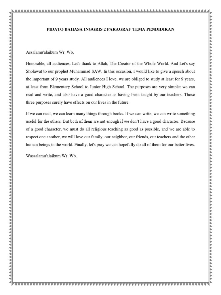 Pidato Singkat Bahasa Inggris Tentang Pendidikan Btt
