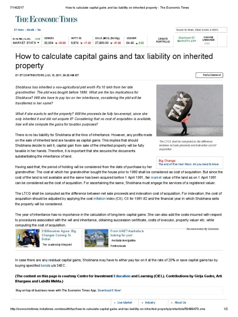 How To Calculate Capital Gains and Tax Liability On Inherited Property