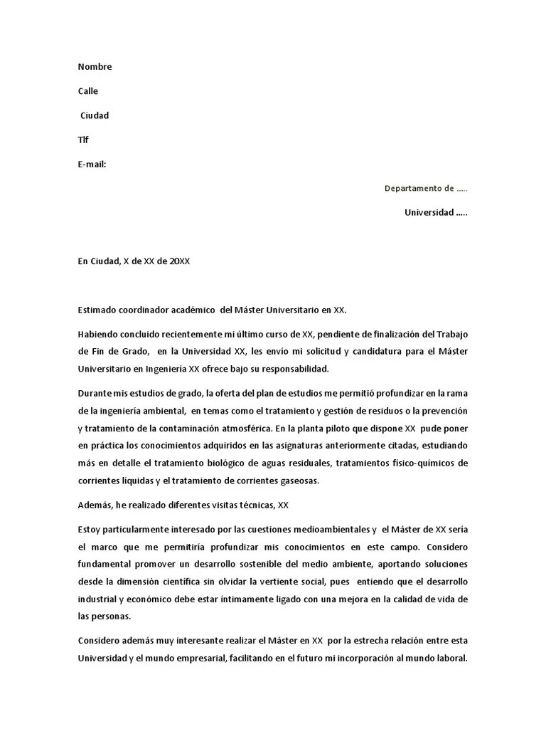 Carta de Motivación Master Ingenieria