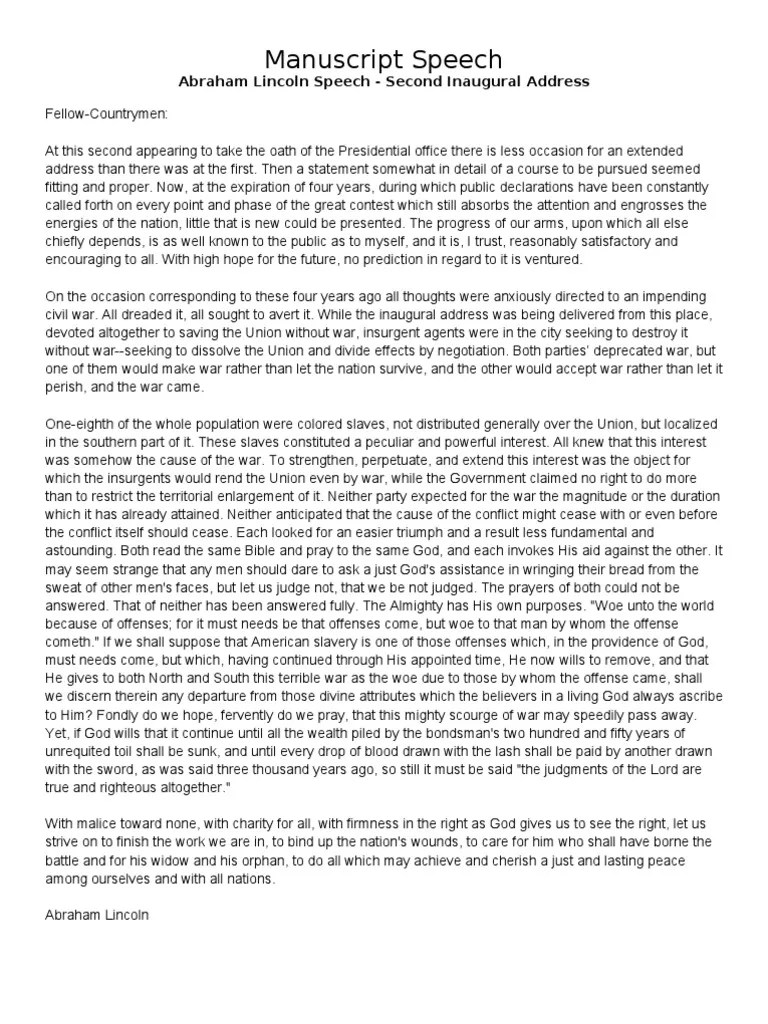 Manuscript Speech United States Presidential Inauguration