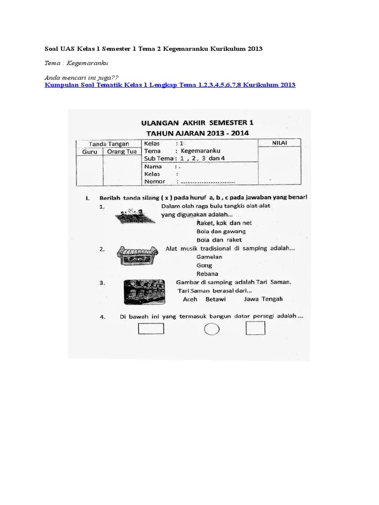 Soal Uas Kelas 6 Semester 1 Kurikulum 2013 Tema 1 panji