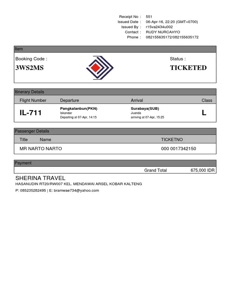 3WS2MS Ticketed Booking Code Status PDF