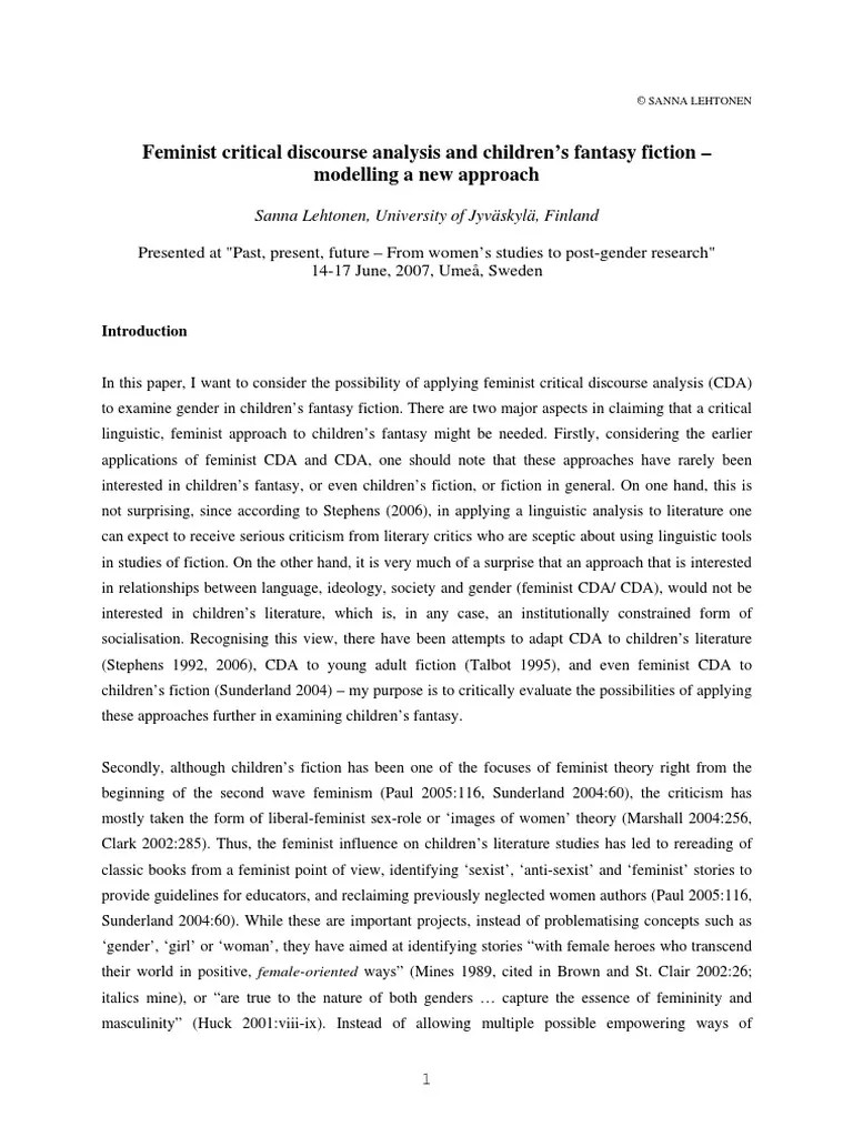 FEMINIST_CRITICAL_DISCOURSE_ANALYSIS_LEHTONEN.pdf Discourse Feminism