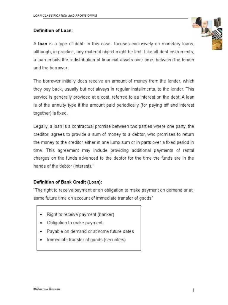 Definition of Loan PDF Debt Loans