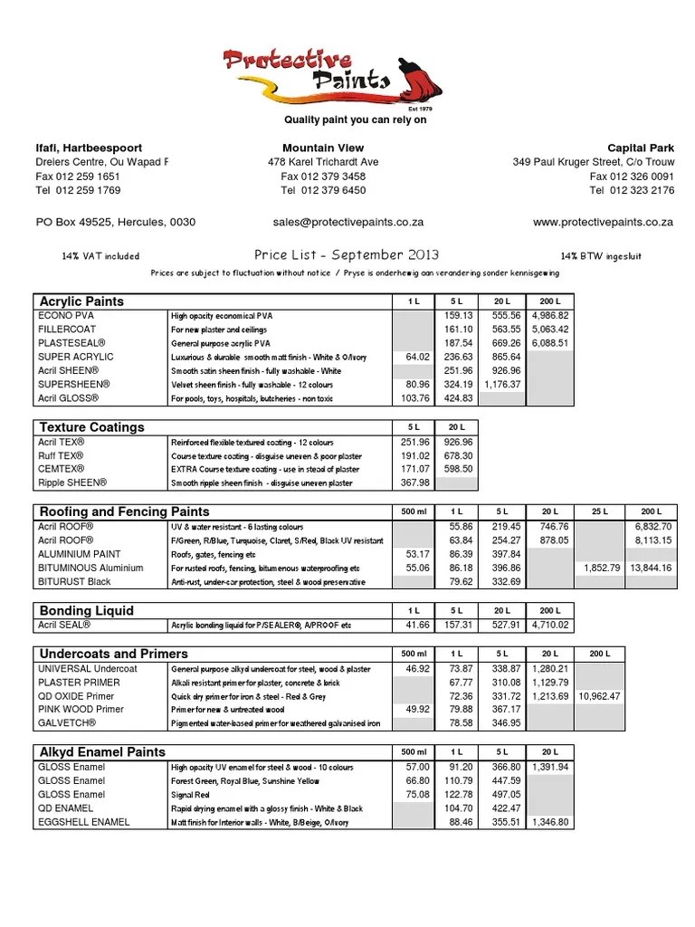 Price List PDF Varnish Paint