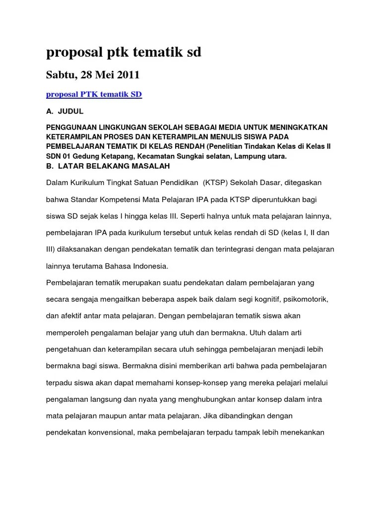 Contoh Ptk Tematik Sd Kurikulum 2013 Bagikan Contoh