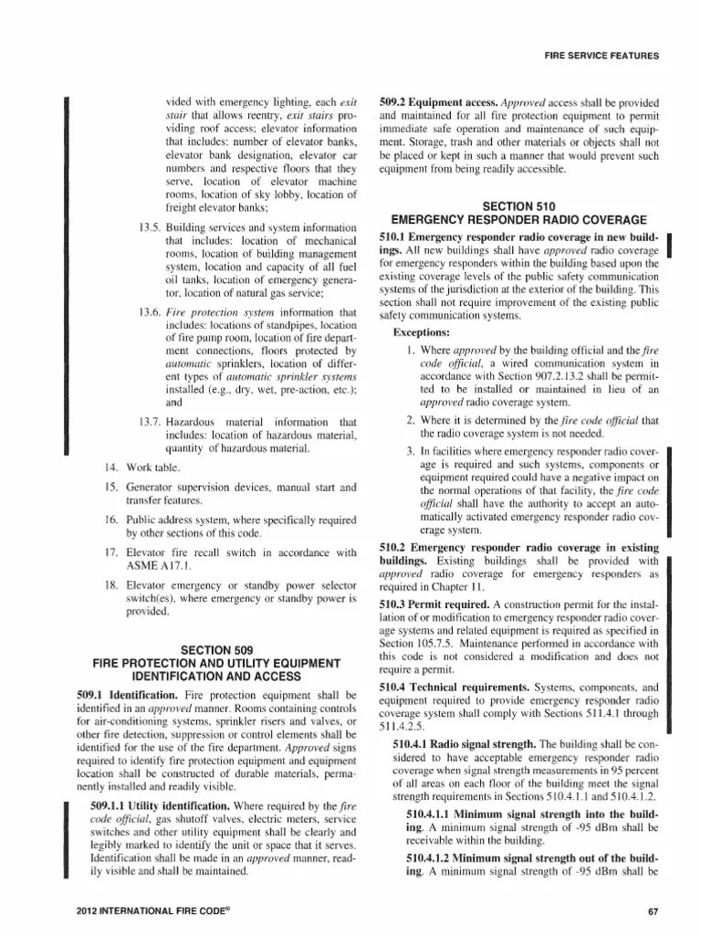 International Fire Code 2012 Section 510 Fire Safety Elevator