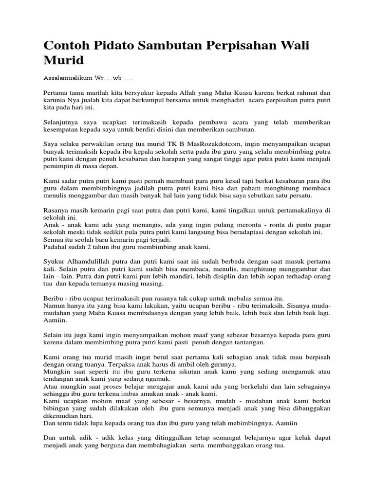 Contoh Pidato Sambutan Perpisahan Wali Murid | PDF