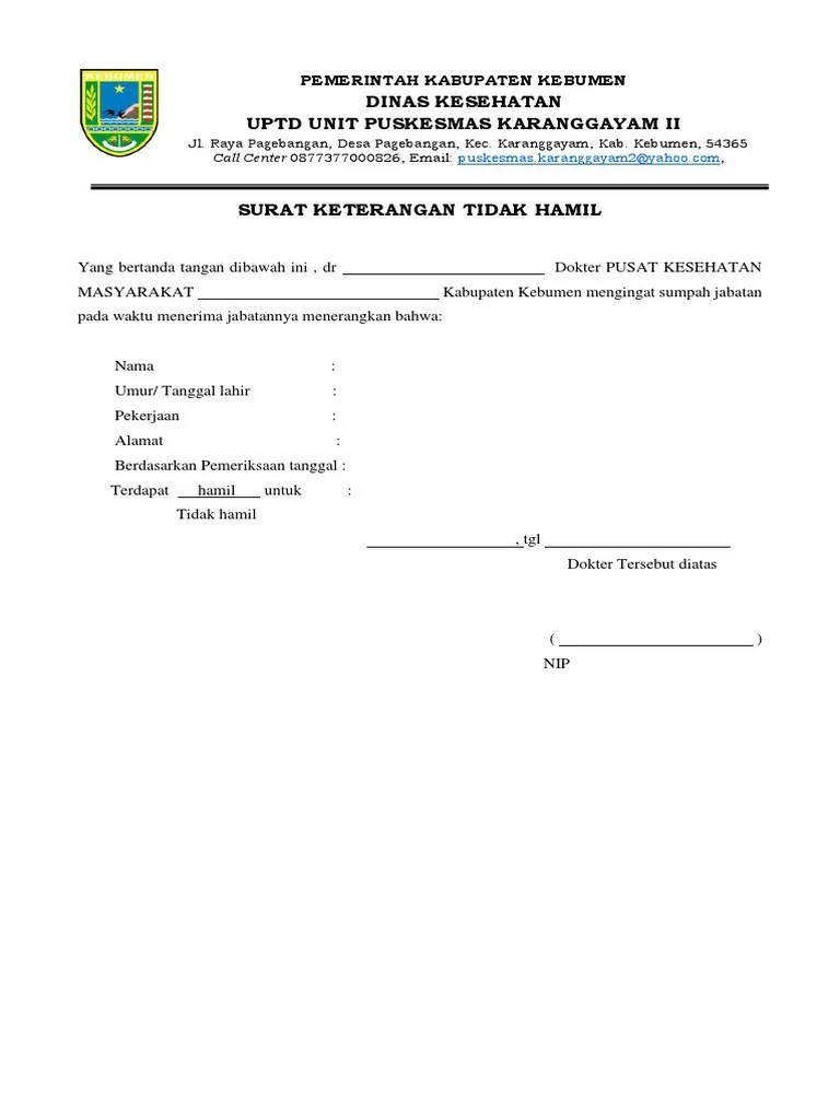 Surat Keterangan Tidak Hamil