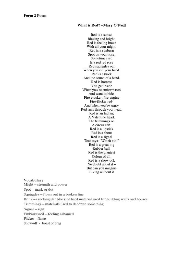 Form 2 Poem "What Is Red?' PDF Horror Films Hero