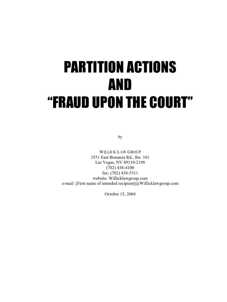 Partition Actions and Fraud Upon the Court Divorce Lawsuit
