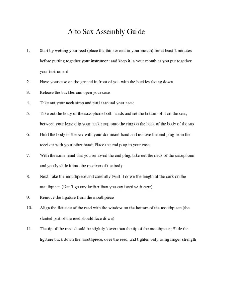 Alto Sax Assembly Guide Download Free PDF Saxophone Elementary