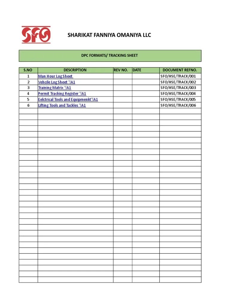 Site Inspection Tracking Sheet PDF Manufactured Goods Science