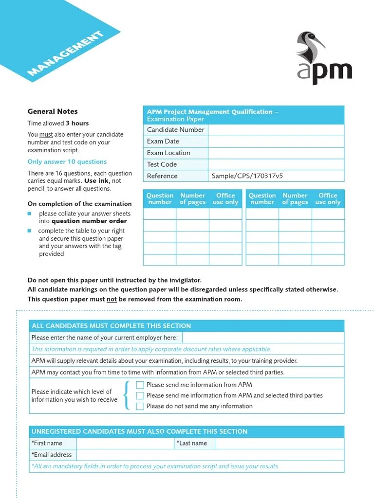 Sample Management Exam Paper 170317v5 Test (Assessment) Project