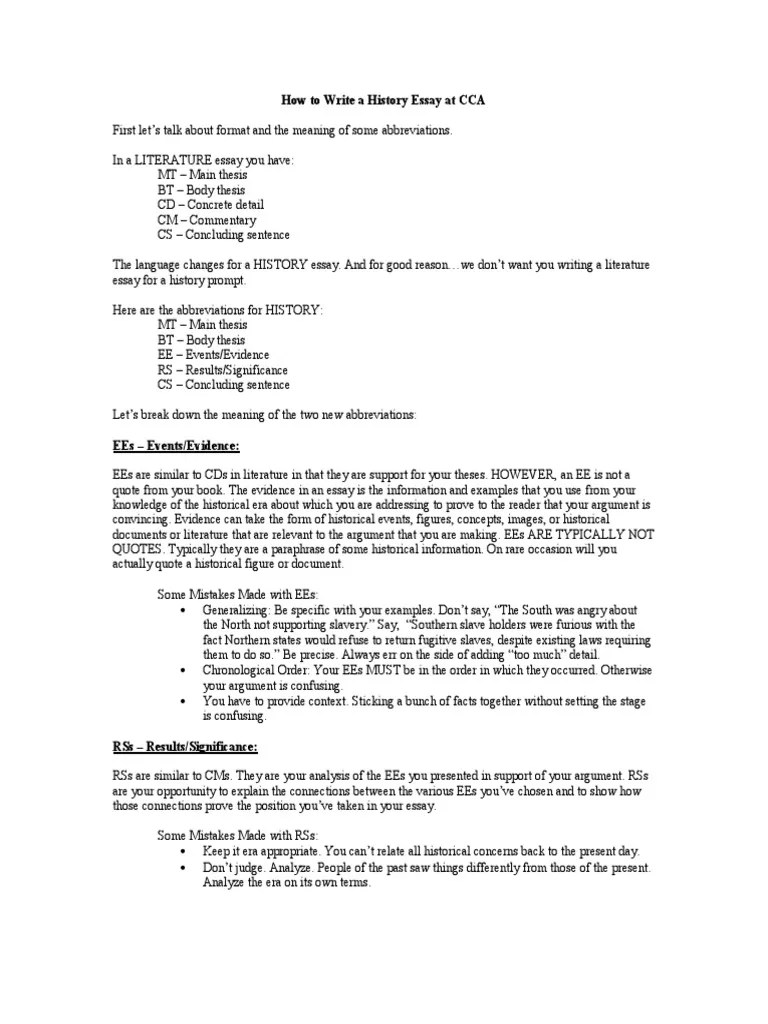 How to Write a History Essay at CCA Essays Thesis
