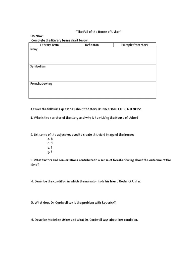 The Fall of The House of Usher Worksheet | PDF