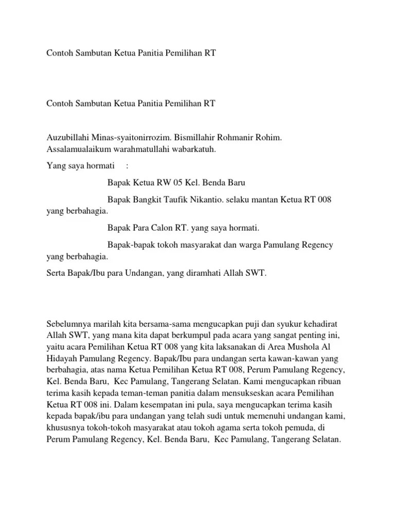 Contoh Pidato Sambutan Ketua Panitia Pemilu