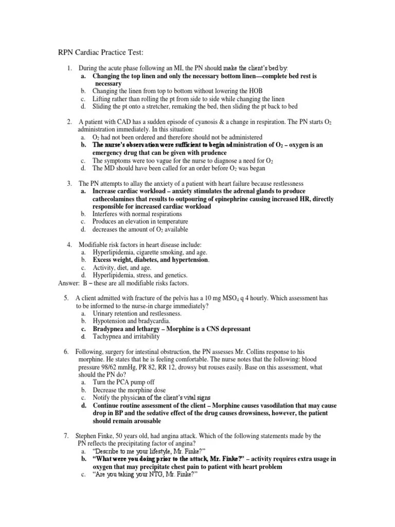 Cardiac Practice Test Angina Pectoris Heart