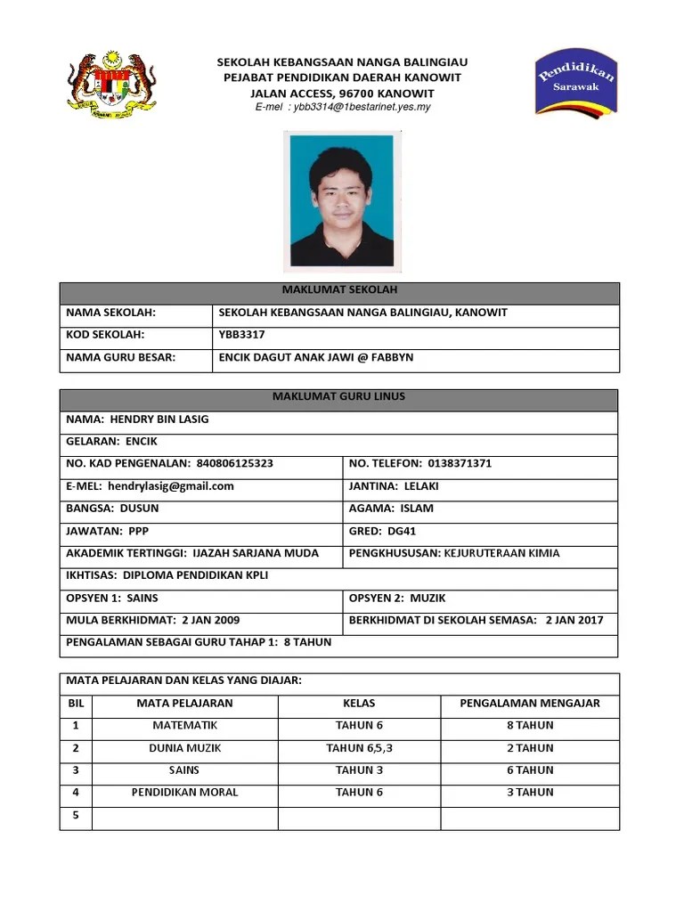 Borang Biodata Guru PDF