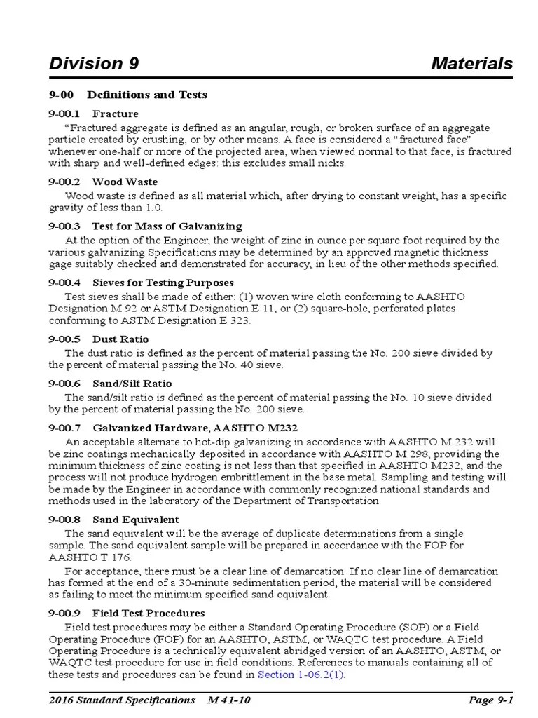 Division9 wsdot specifications.pdf Construction Aggregate Fly Ash