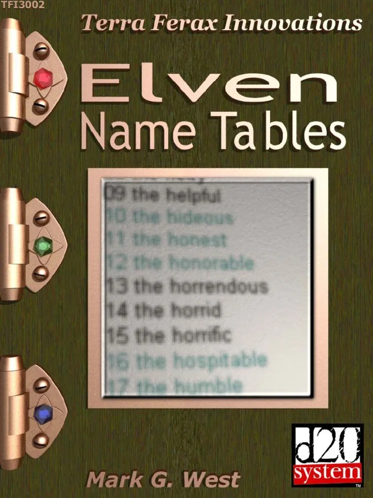 Elven Name Tables Elf (Dungeons &amp; Dragons) D20 System