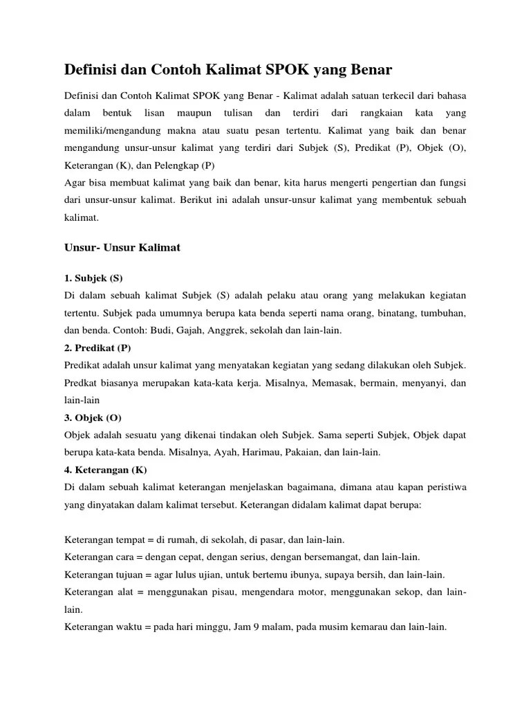 Contoh Kalimat Spok Dalam Bahasa Inggris – Berbagai Contoh