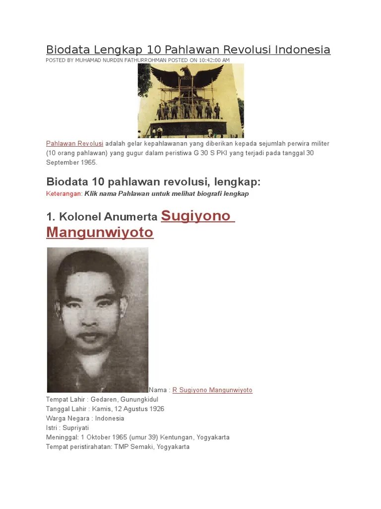 Biodata Lengkap 10 Pahlawan Revolusi Indonesia | PDF