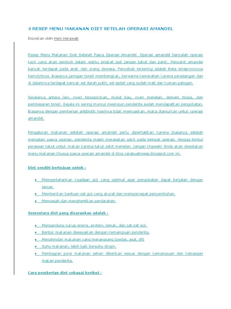 4 Resep Menu Makanan Diet Setelah Operasi Amandel | PDF